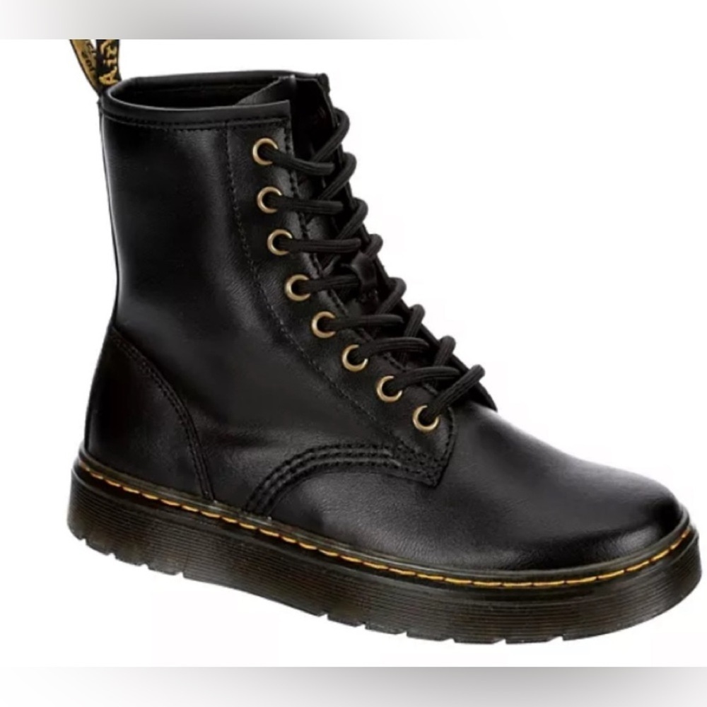 Dr. Martens Air Ware Black Leather Boots with Gold Eyelets